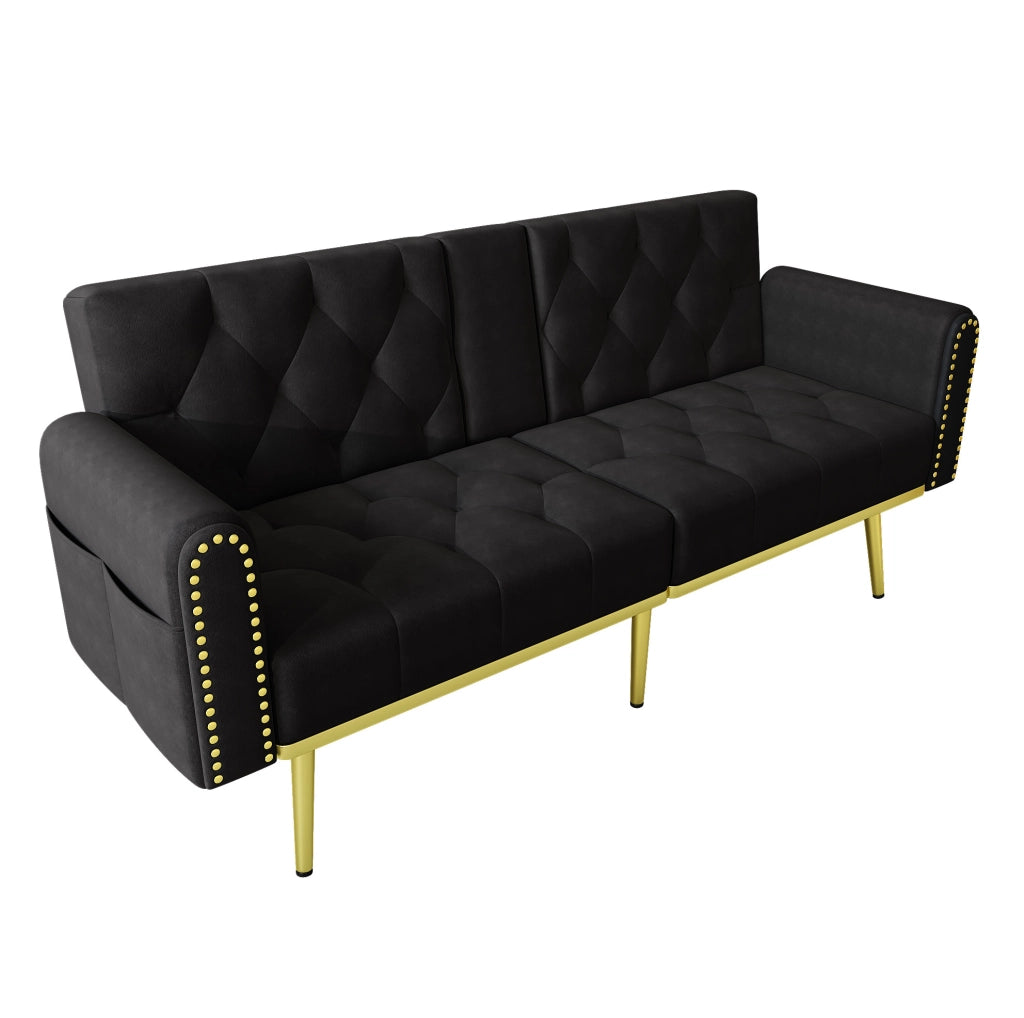 Divano letto 2-3 posti con schienale reclinabile a 3 angoli; velluto nero 175 cm