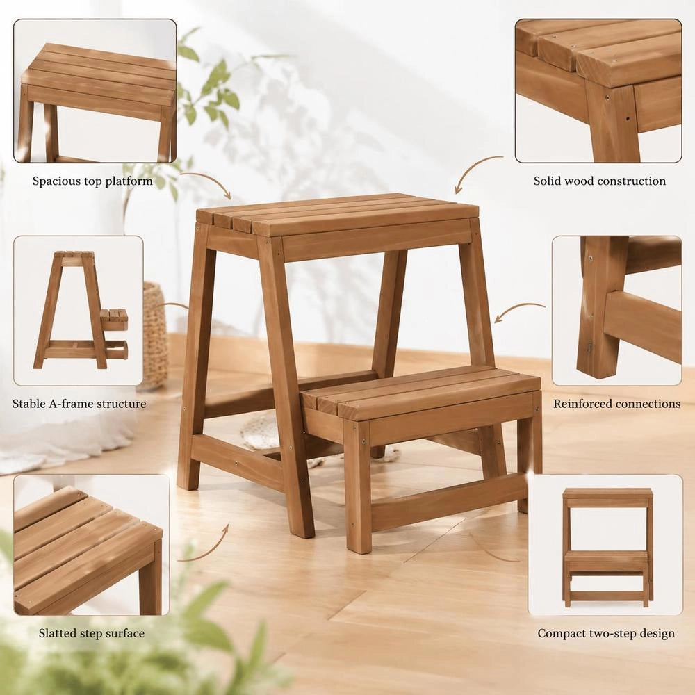 Folding Step Stool, Solid Fir Wood