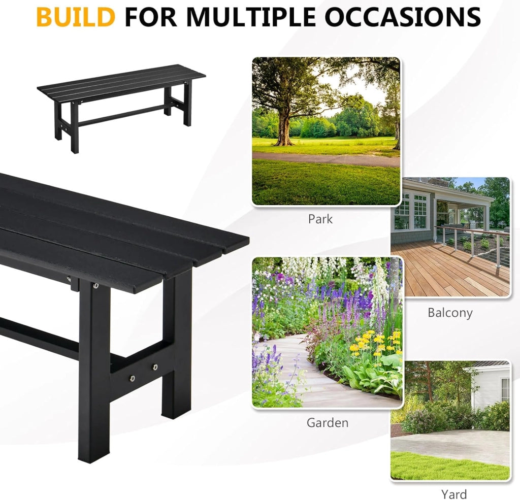Panca da giardino in metallo, resistente alle intemperie, in metallo, portata fino a 300 kg, per giardino, cortile, balcone, 120 x 36 x 40,5 cm (nero)