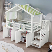 LETTO A CASTELLO 90x200 cm con scala contenitore, armadio, bianco e verde
