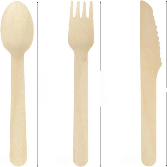 Set di utensili in legno da picnic - 300 pezzi - forchette, cucchiai, coltelli - feste, barbecue, picnic