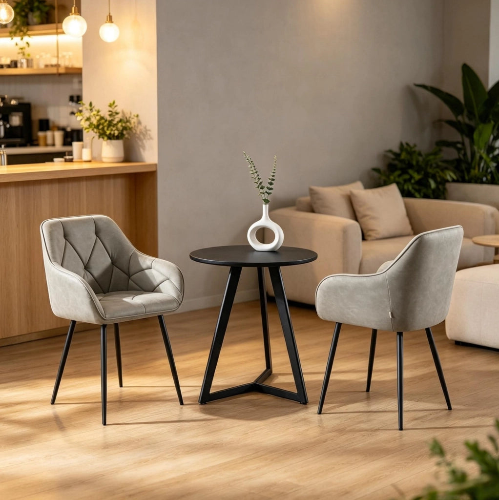 Set di 2 sedie da pranzo ergonomiche grigio scuro in similpelle con braccioli e piedini regolabili
