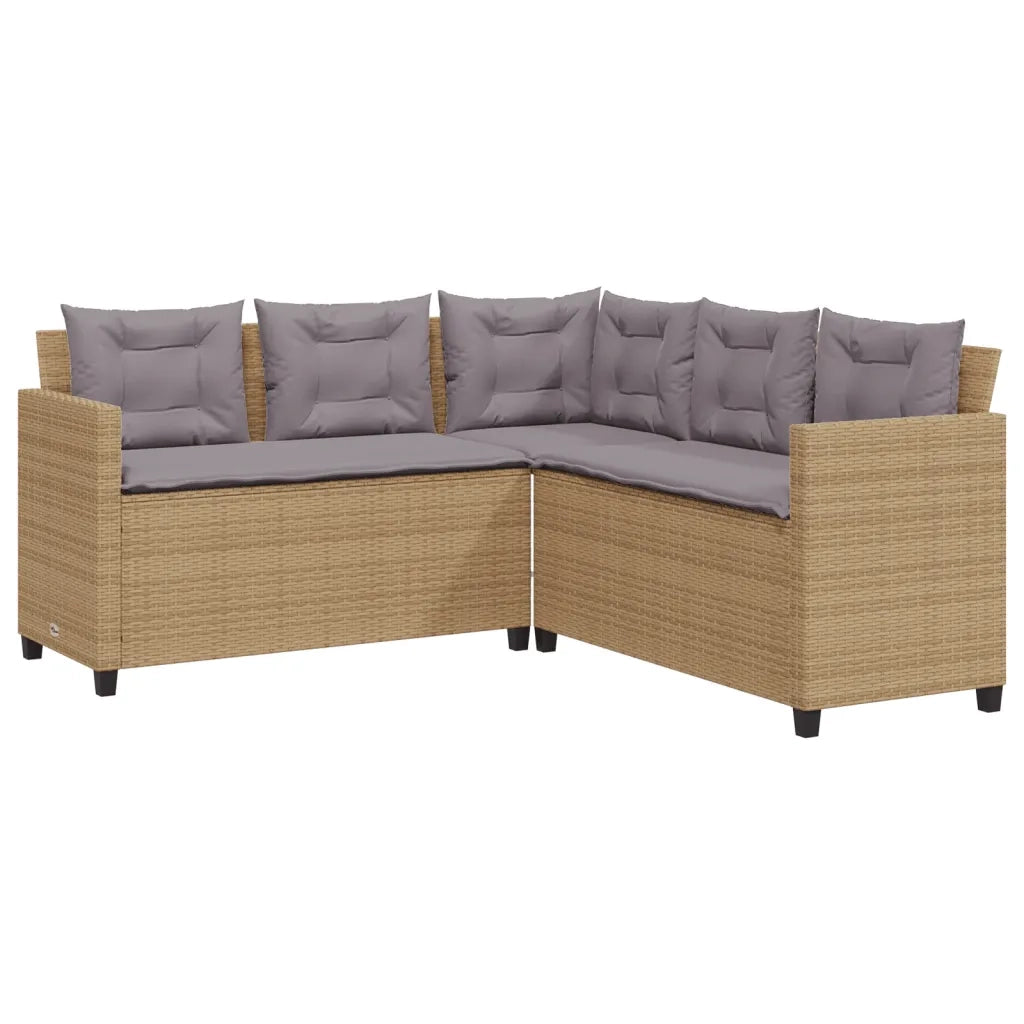 Divano da Giardino con Tavolo e Cuscini a L Beige in Polyrattan 369042