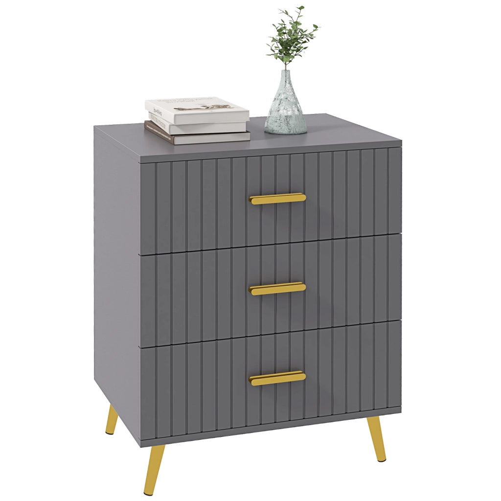 Cassettiera 3 Cassetti Moderna in Legno e Alluminio, 60x40x71.5 cm, Oro e Grigio Scuro
