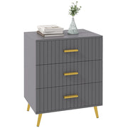 Cassettiera 3 Cassetti Moderna in Legno e Alluminio, 60x40x71.5 cm, Oro e Grigio Scuro