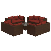 Set mobili da giardino set arredamento da esterno 9 pezzi con cuscini polyrattan marrone 02_0018131