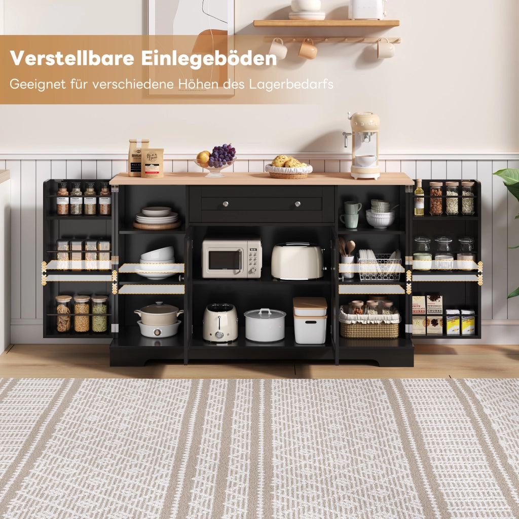 MADIA 138 cm con cassetto e vani laterali, MDF nero