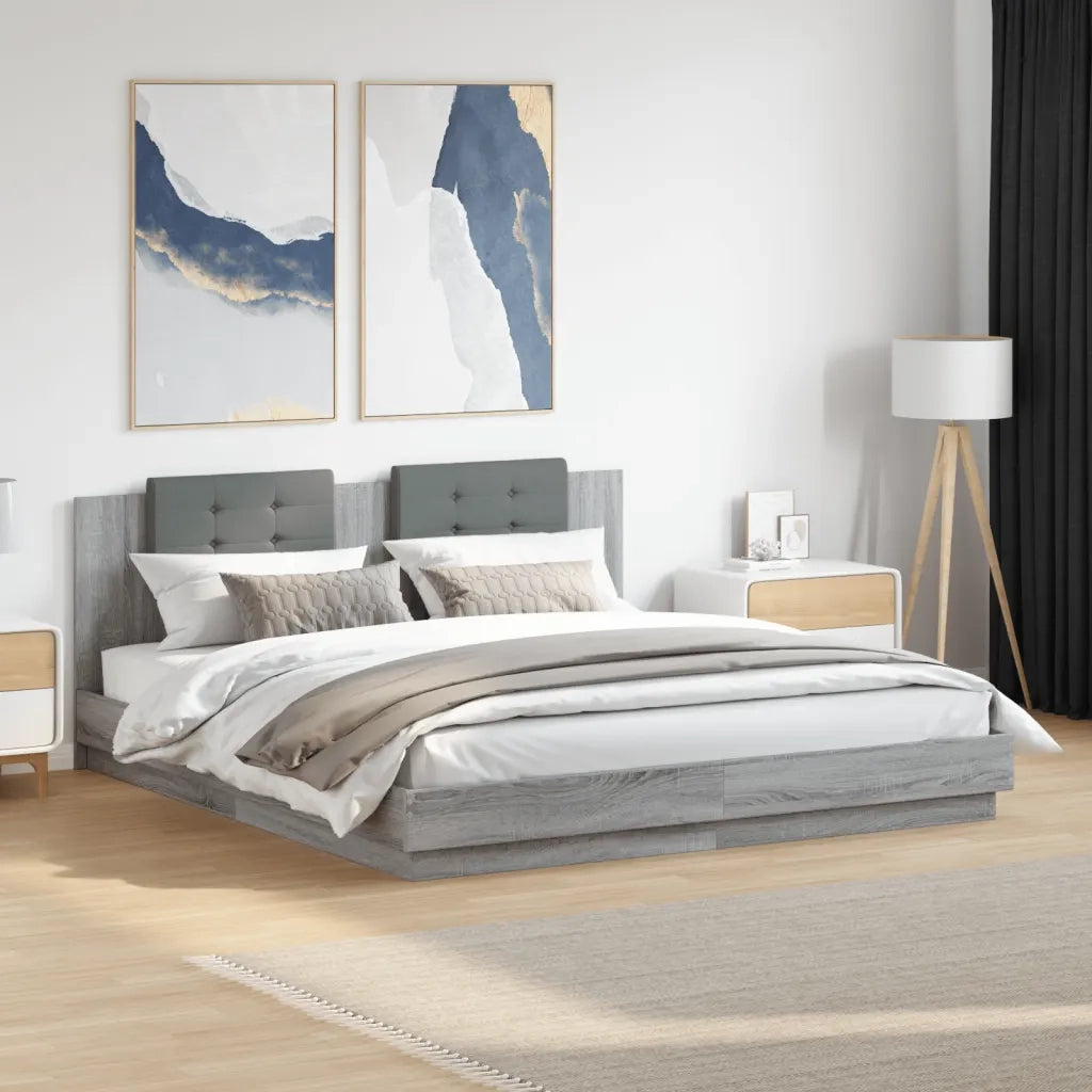 Giroletto con Testiera e LED Grigio Sonoma 160x200 cm 3210001