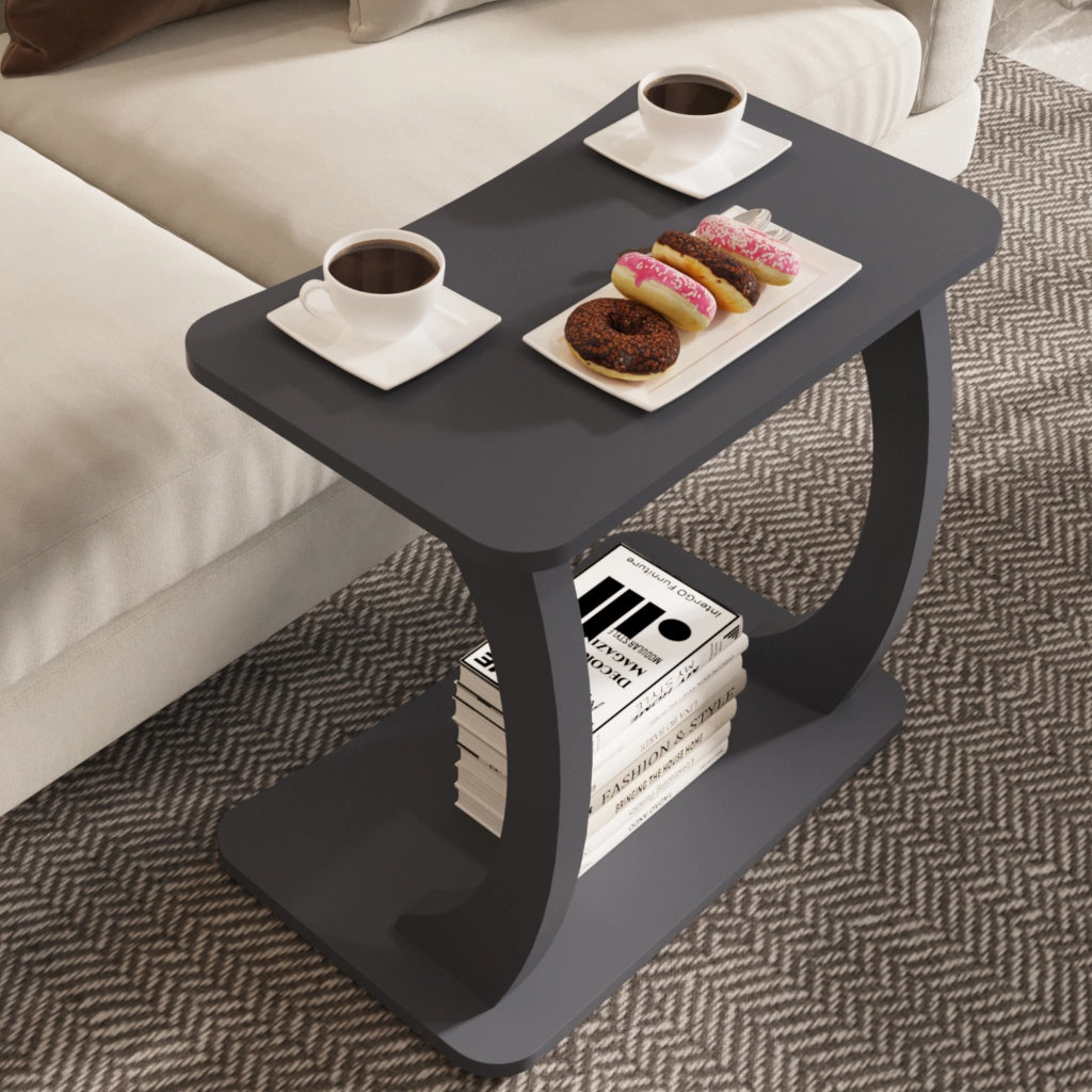 Tavolino Laterale Stattela a Forma di C con Rotelle 59 x 35 x 56 cm - Grigio [en.casa]