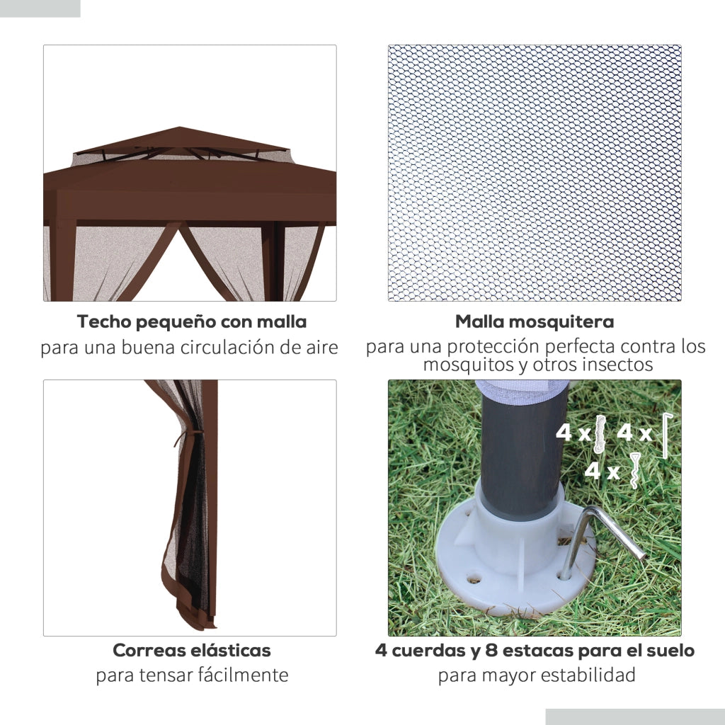 Gazebo da Giardino 3x3 m con 4 Zanzariere ¨C Zephmum ¨C Marrone Metallo