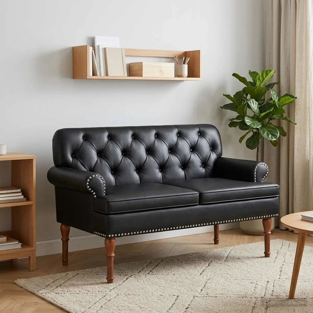 Loveseat con bottoni imbottiti Nero 120 x 65 x 77 cm Similpelle 42041856