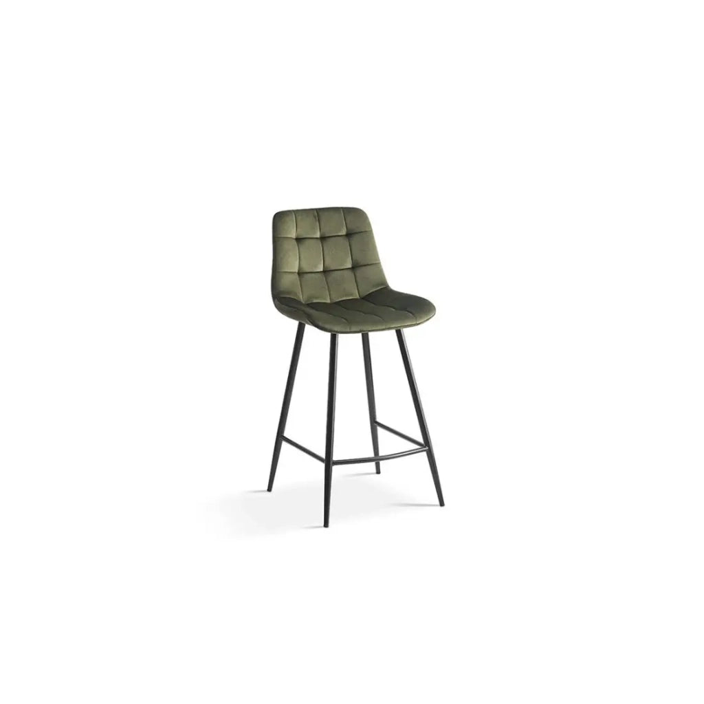 Sedia da banco JUTE – Velluto verde – Piedi in metallo – Altezza 95 cm – Stile elegante