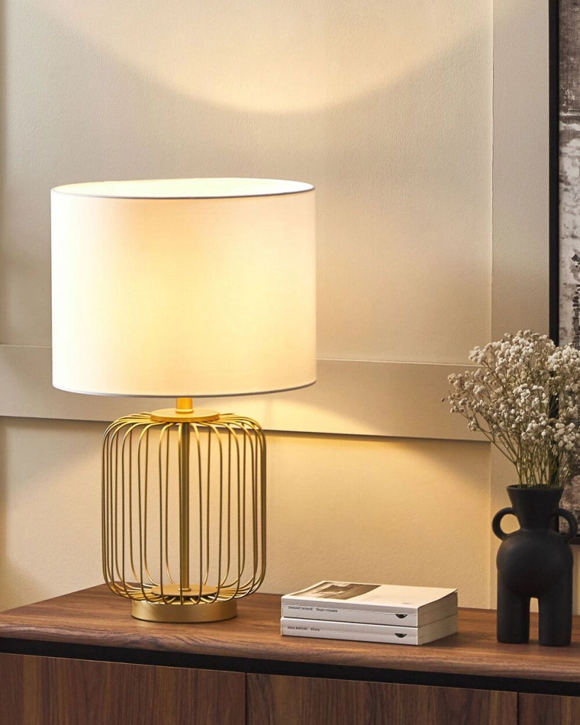 Lampada da tavolo in metallo dorato con base a gabbia camera da letto comodino soggiorno camera da letto