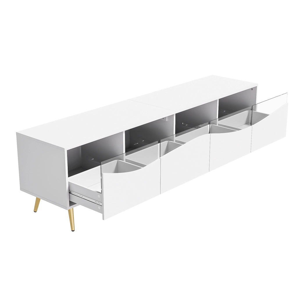 Mobile TV moderno 180 x 40 x 50 cm in MDF bianco con LED; frontali in vetro e cavi ordinati