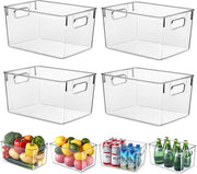 Scatola di Stoccaggio Stacking con Maniglie, 4-Pack Contenitori di Magazzino Translucidi, Cassetto per Cibo per Cucina, Bagni e Mobili