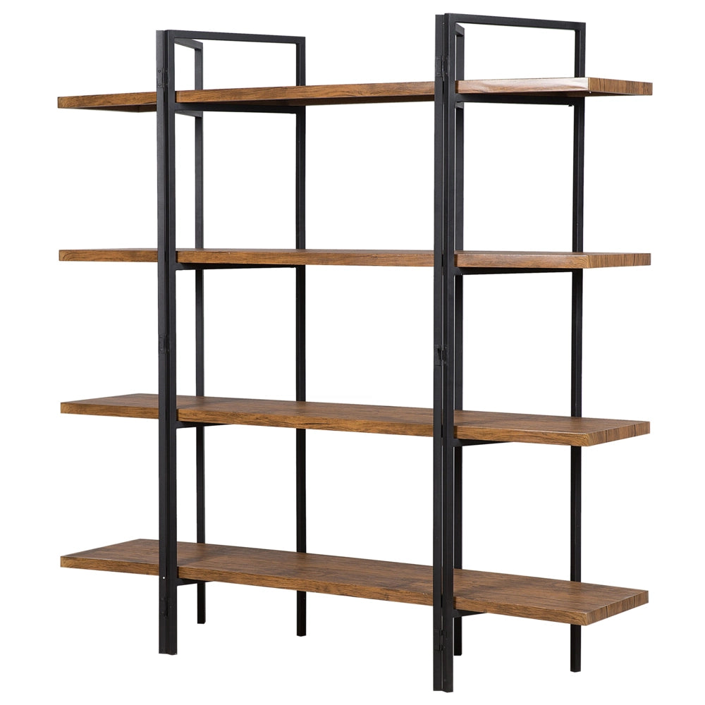 Libreria a 4 ripiani in legno scuro con struttura in metallo Nero Scaffale aperto minimalista industriale