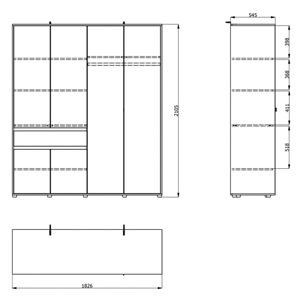 Armadio Camera da Letto Pai, Guardaroba Grande un Cassetto, 183x211h cm Bianco Crema