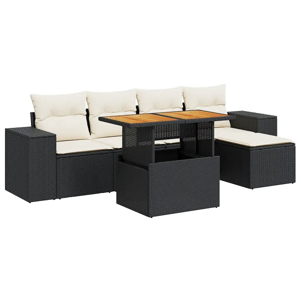 Set Divano da Giardino 6 pz con Cuscini Nero in Polyrattan