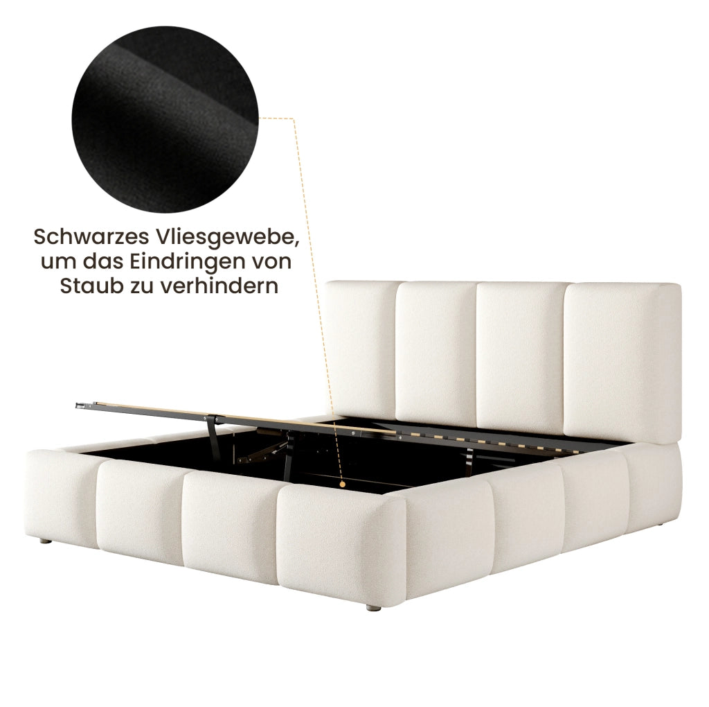 LETTO Contenitore Idraulico 160x200 cm Bouclé Bianco con Rete a Doghe