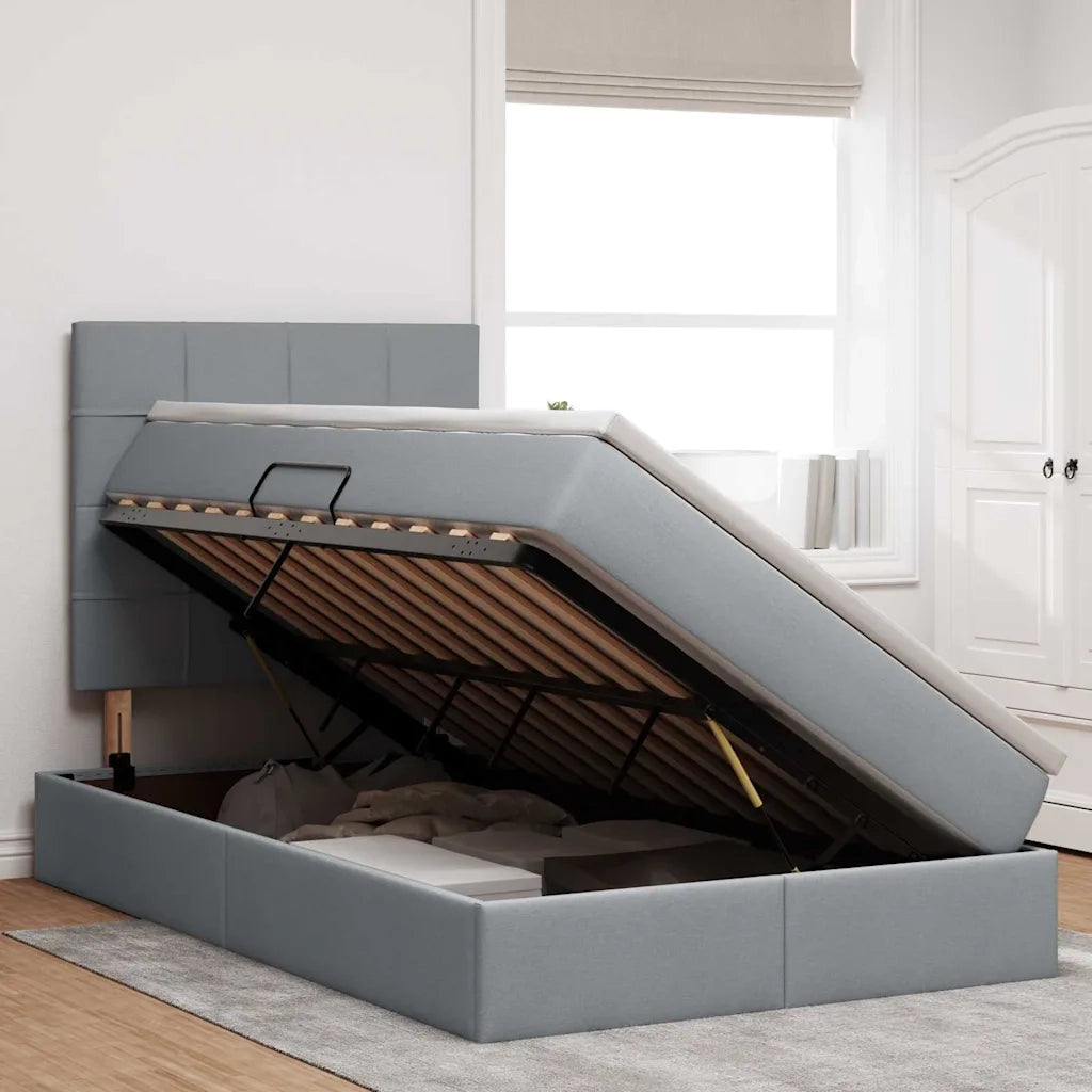 Letto con contenitore e LED con led Grigio chiaro 120 x 200 cm