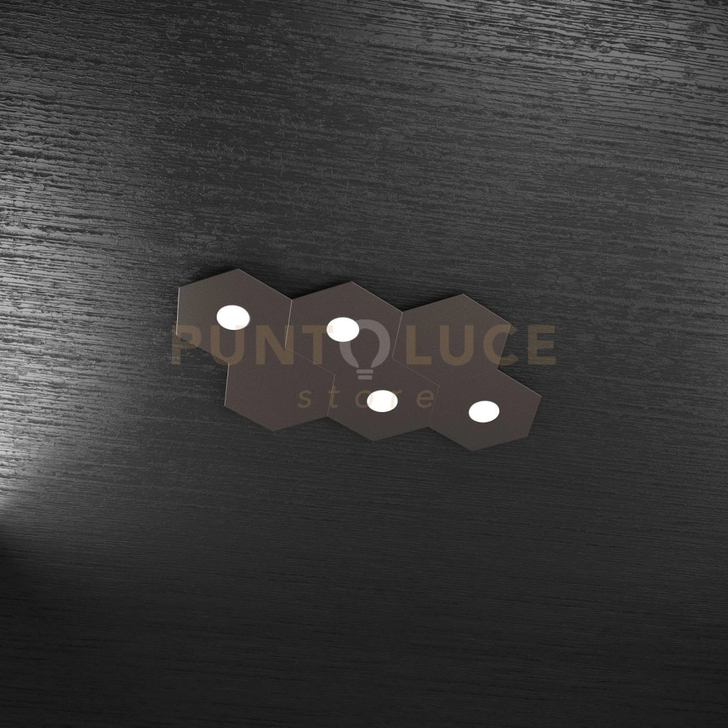 HEXAGON APPLIQUE-PLAFONIERA 4 LUCI + 2 DECORATIVO MARRONE 1142-4L2D-MA