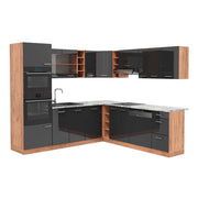 Cucina angolare completa R-Line Antracite lucido/Rovere dorato 247 x 237 cm, PL Marmo Vicco