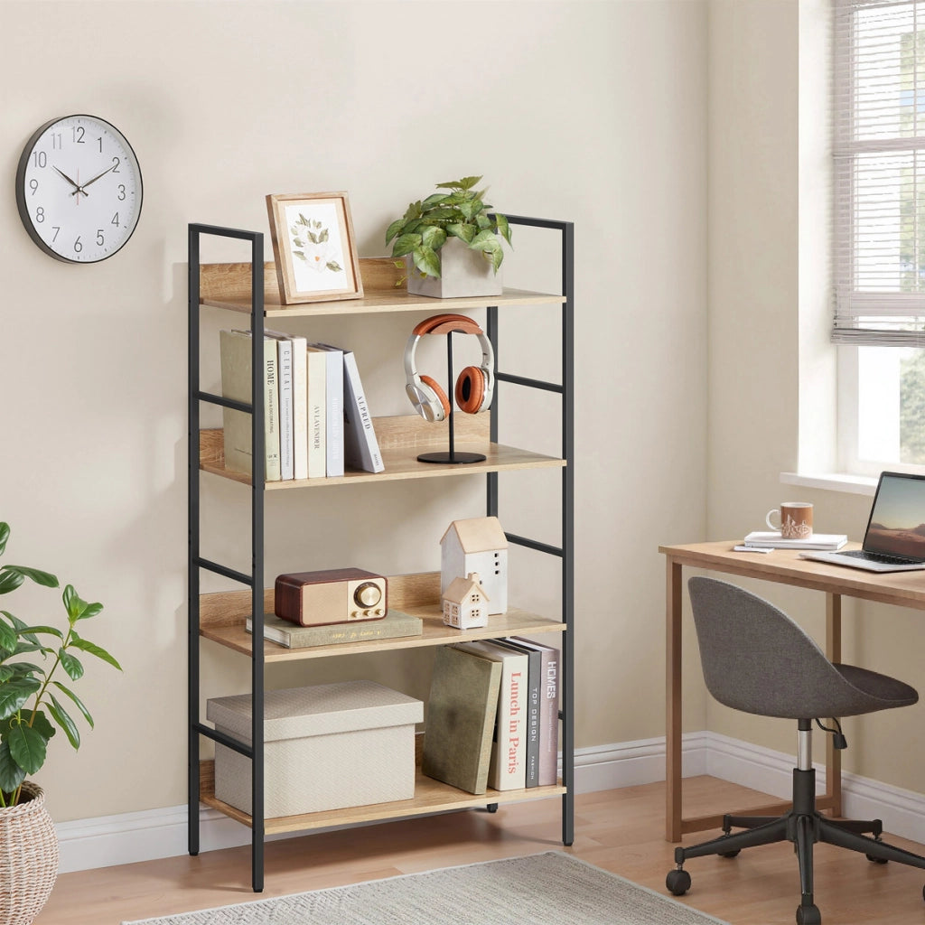 Libreria Industrial Sonoma a 4 Ripiani in Rovere e Acciaio