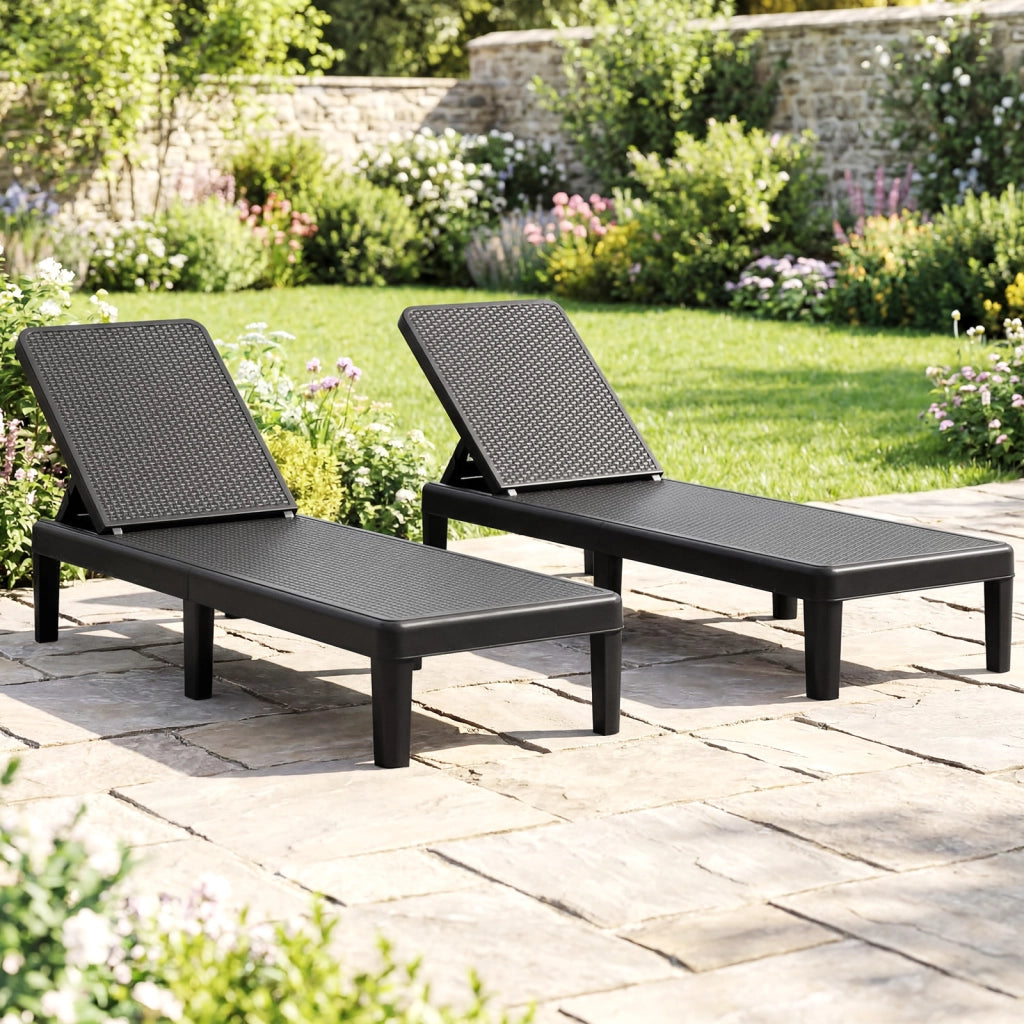 Lettino prendisole da giardino con schienale inclinabile a 4 livelli in pp rattan, Sdraio resistente alle intemperie portata 150 kg Nero