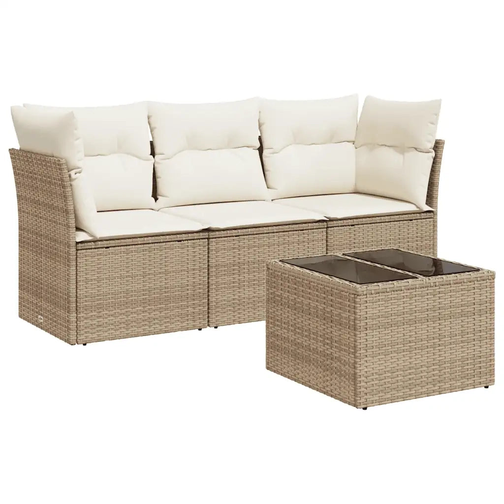 Set Divano da Giardino 4 pz con Cuscini Beige in Polyrattan 3217218