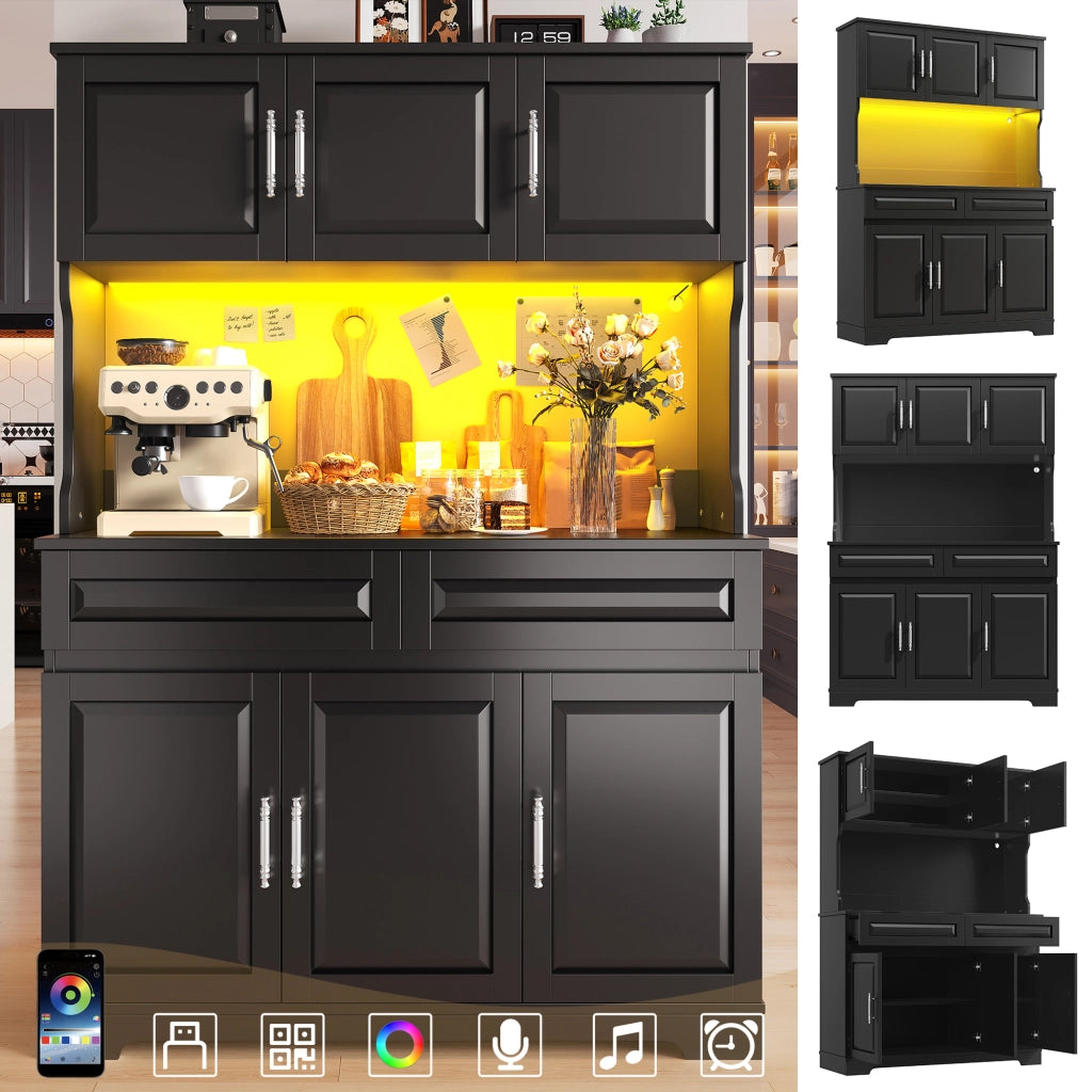 Mobile Alto da Cucina con LED e Ripiani Regolabili ¨C MINIMAL ¨C Nero 108x40x180