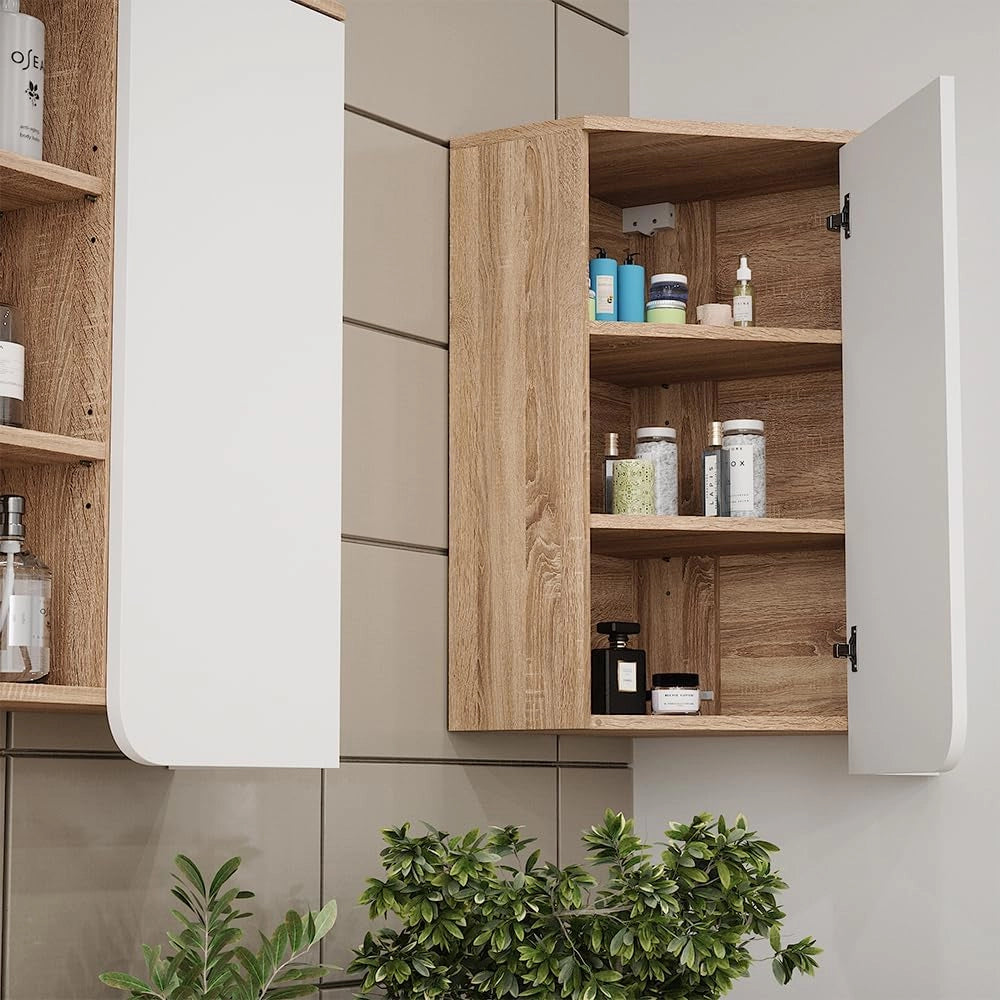 Pensile angolare Karen, Sonoma/Bianco, 42.4 x 75 cm, per montaggio a parete e combinabile con altri moduli Karen