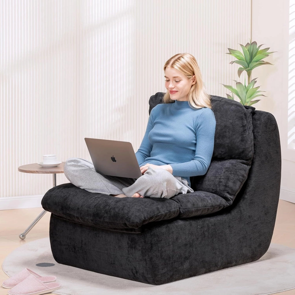 Divano Divano per soggiorno Futon con seduta profonda, divano singolo in schiuma, nessun montaggio per camera da letto, appartamento, tessuto a coste, nero