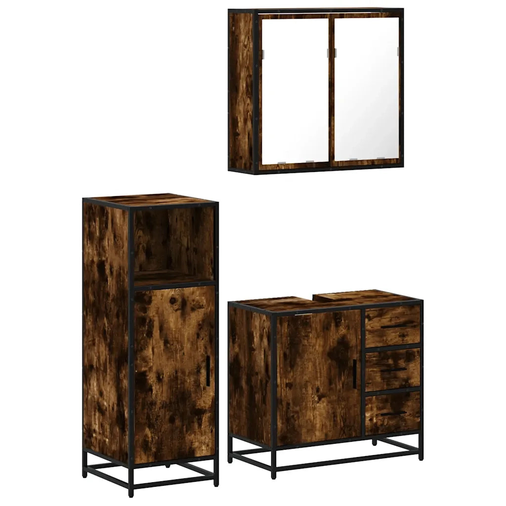 Set Mobili da Bagno 3 pz Rovere Fumo in Legno Multistrato 3300957