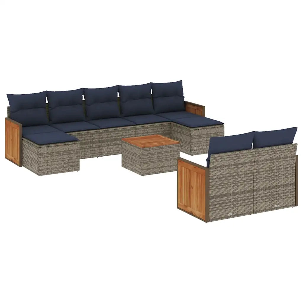 Set Divani da Giardino 10 pz con Cuscini Grigio in Polyrattan 3228091
