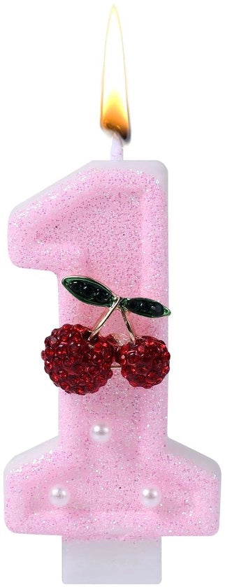 Candela per Torta Glanzente Rosa - Decorazione per Torta - Candela Numerica - Primo Anniversario - Giubileo - 7,3 cm Dimensione - Torta Topper