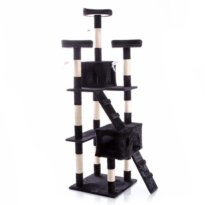 Albero tiragraffi nero 170 cm con piattaforme, cuccette e scale