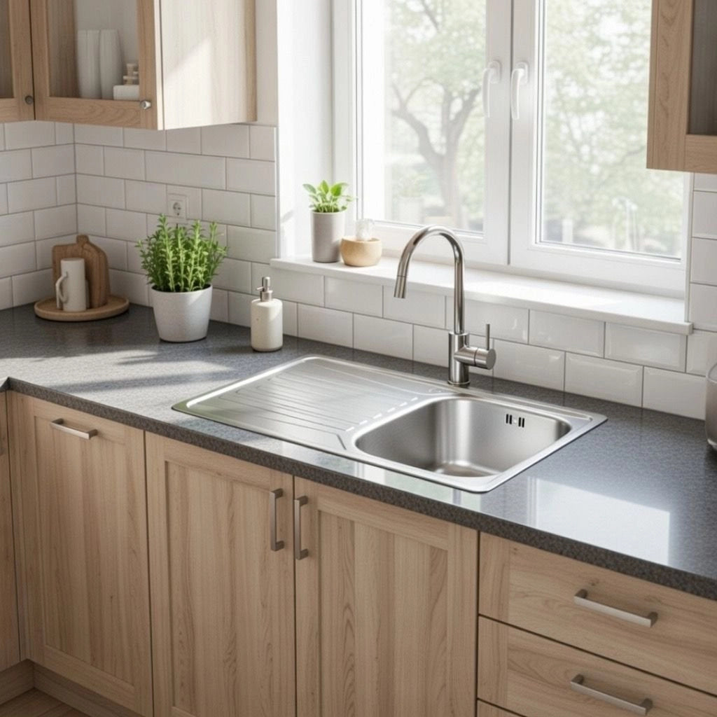 Lavello incasso in acciaio inox 86x50 gocciolatoio SX  - Cromo