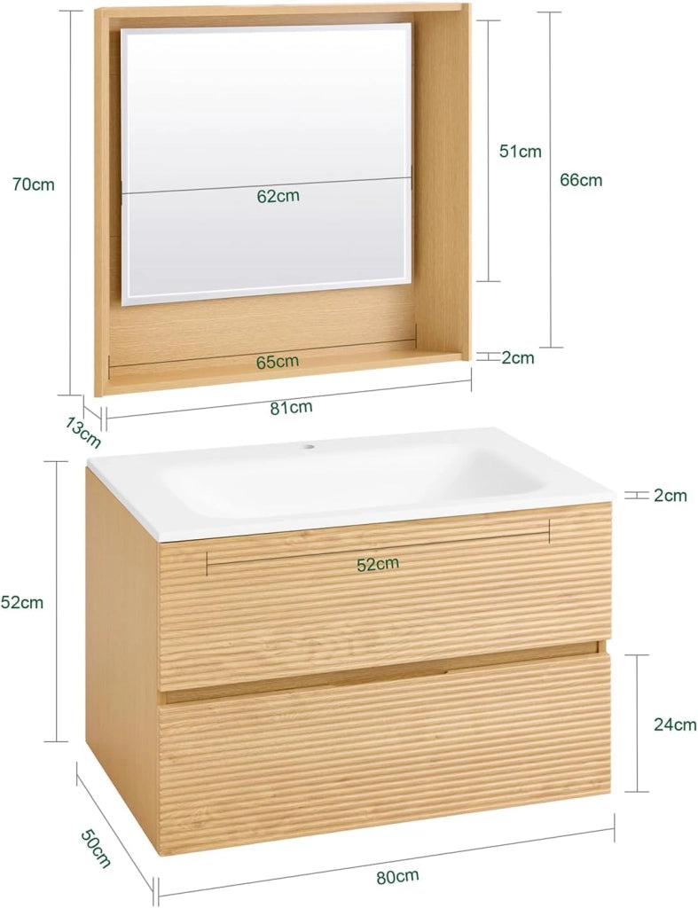 Set arredo da bagno Specchio a parete+ Mobile lavabo Naturale BZR198-N