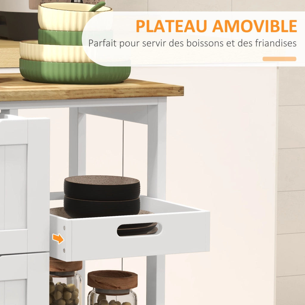 Tavolino da cucina con ruote e cassetti ¨C zephmum ¨C bianco 67x37x85,5 cm