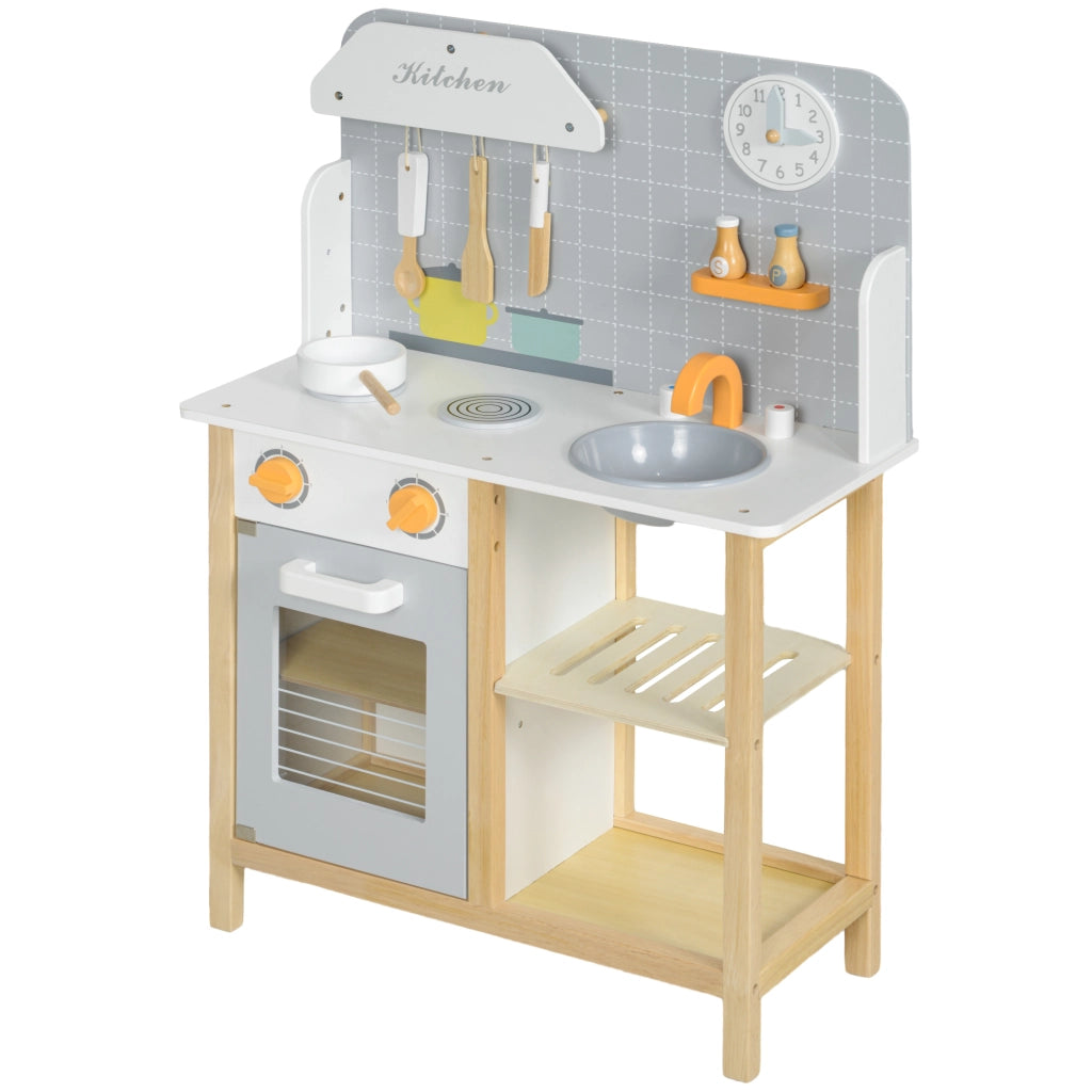 Casetta Cucina Bambini in Legno con Accessori Grigio ¨C Zephmum ¨C 90x40x100 cm