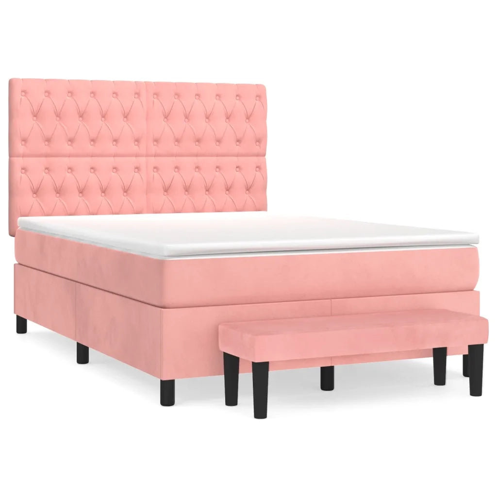 Giroletto a Molle con Materasso Rosa 140x200 cm in Velluto 3138030
