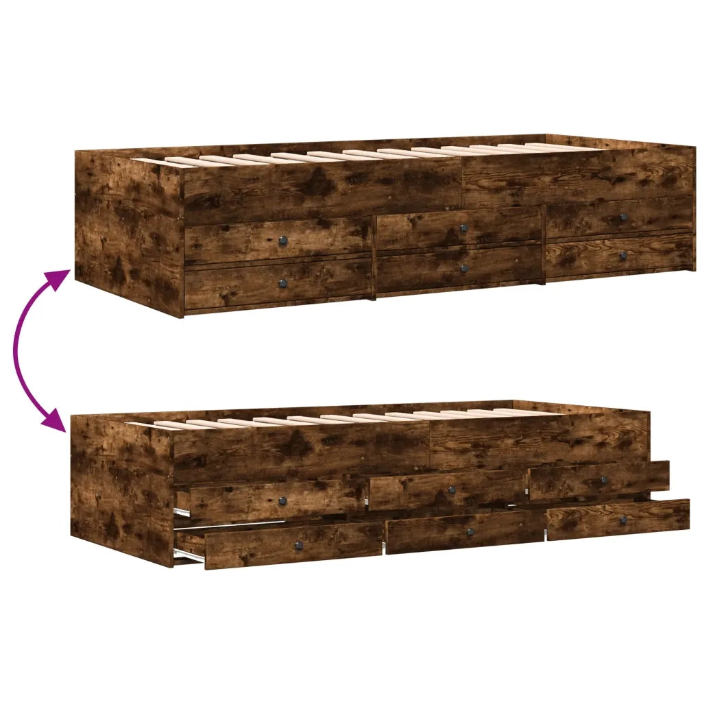 Divano Letto con Cassetti senza Materasso Rovere Fumo 75x190 cm