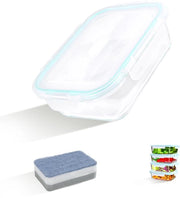 ERUIV 4-pack 1040 ml contenitori in vetro per alimenti con coperchio e 1 spugna per pulizia, contenitori per alimenti, contenitori per alimenti, riutilizzabili, set di contenitori per alimenti, per magnetron, congelatore, lavastoviglie