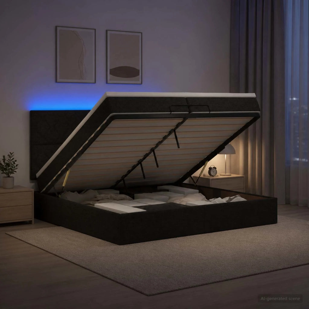 Letto Ottomano con Materasso e LED Nero 200 x 200 cm Tessuto 3458182