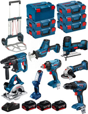 BOSCH Kit 18V BK801 (GST 18 V-LI S+ GKS 18 V-LI+ GBH 18V-21+ GWS 18-125 V-LI+ GSR 18V-55+ GSA 18 V-LI C+ GDX 18V-180+ GLI 18V-300+ 3 Batteries 4,0Ah + Caricabatterie + 5xL-Boxx136 + L-Box238 +Caddy)