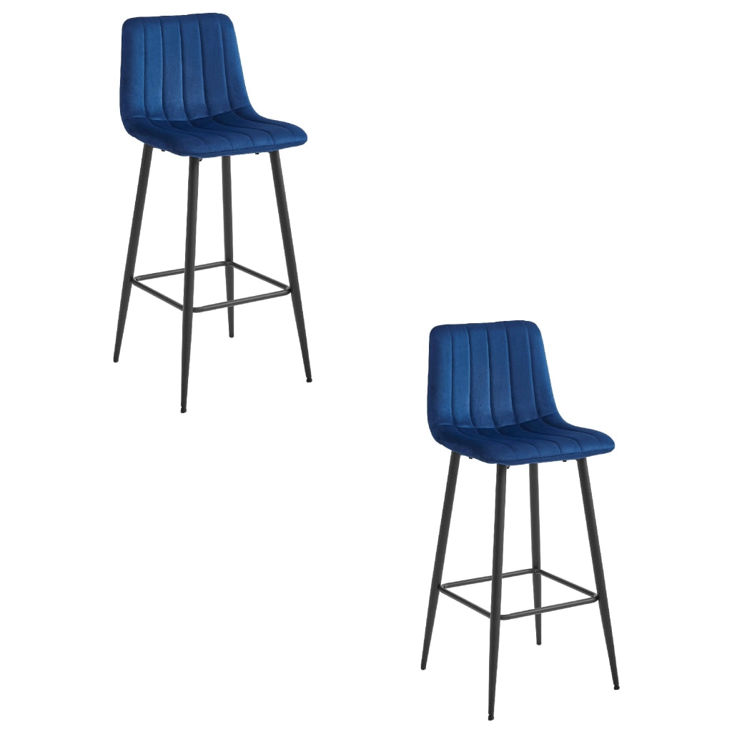 Sgabello Valora POZZA in velluto blu navy con gambe nere x2