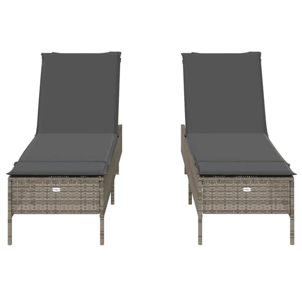 Lettini Prendisole 2 pz | Sdraio da giardino | Lettino da sole con Cuscini Grigio in Polyrattan