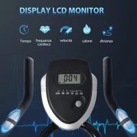 Cyclette da Casa per Allenamento in Acciaio Nero, Cyclette Professionale da Seduti Capacità 120 kg con Supporto per Cellulare, Monitor LCD, Manubrio e Resistenza Regolabile, Volano 10kg