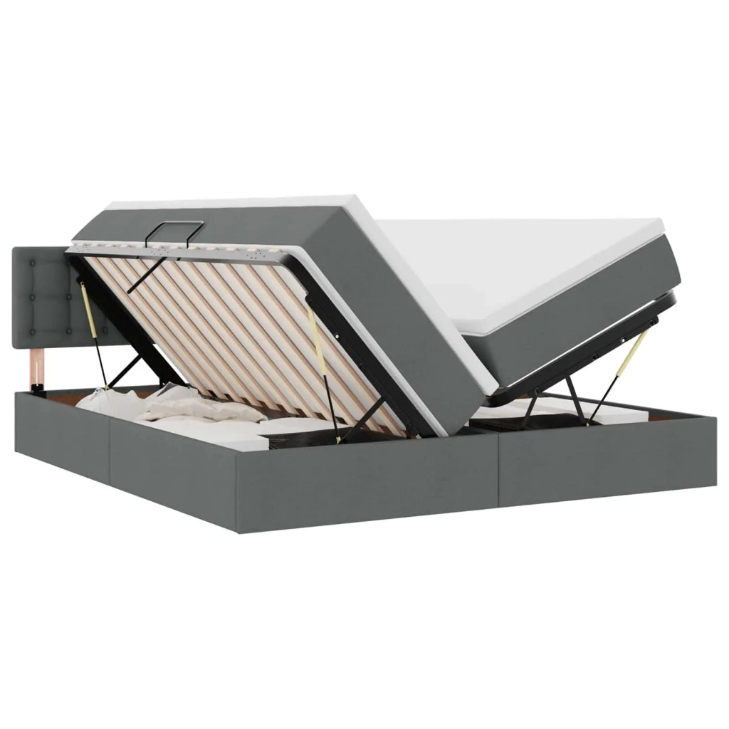 Letto con Contenitore Grigio scuro 200 x 200 cm Pelle Sintetica