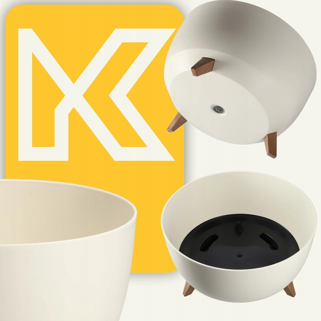 Vaso da fiori KADAX, fioriera, coperchio, gambe, inserto, supporto per fiori, 47 cm, bianco, ciotola rotonda